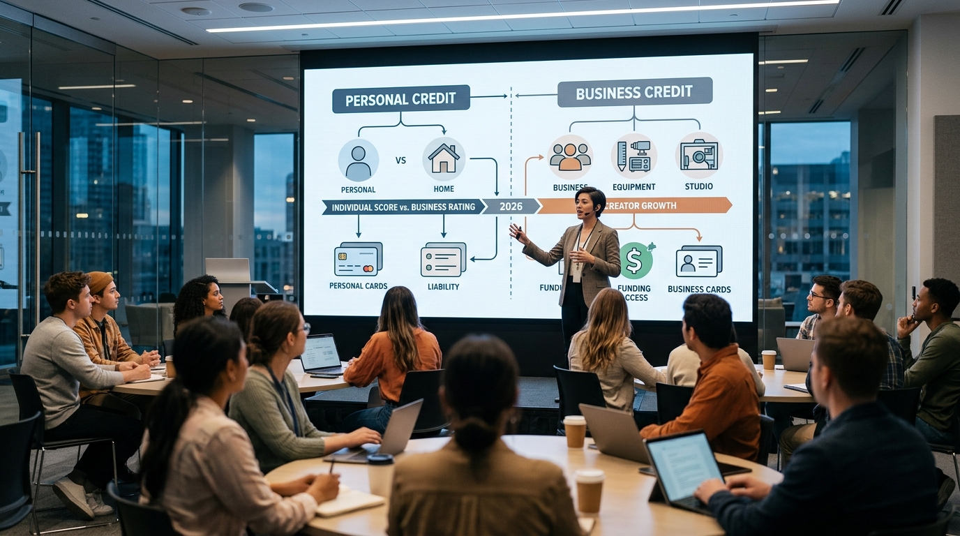 Illustration: Personal vs. Business Credit for Creators: What You Need to Know in 2026